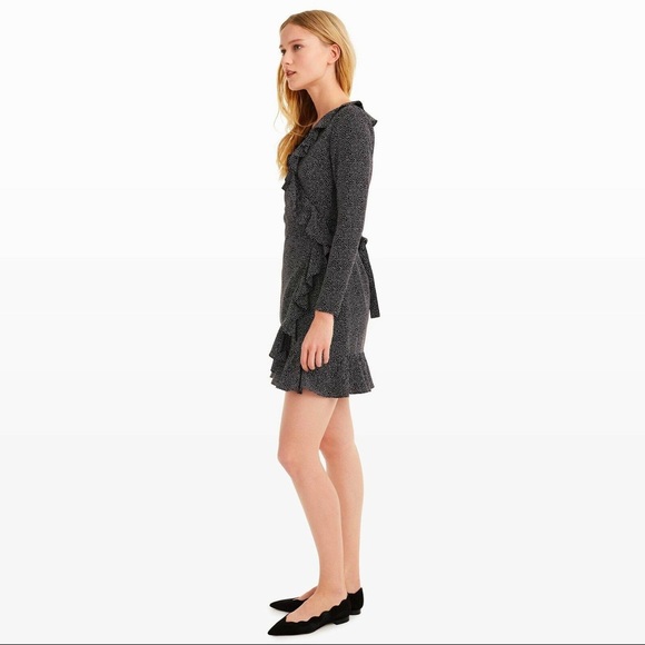 100% Silk Club Monaco Vontella Ruffle Wrap Dress - Picture 2 of 6